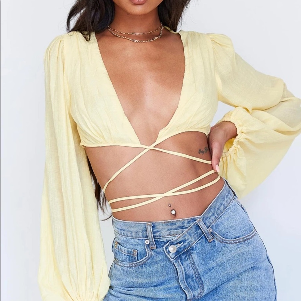 Princess Polly Ayesha Yellow Balloon Sleeve Top size 2 XS Extra small